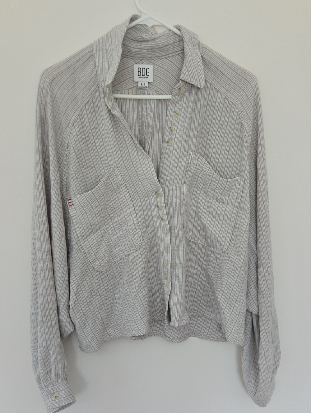 BDG Light Gray Striped Relaxed Boxy Button-Up Shirt Normcore flowy Lg